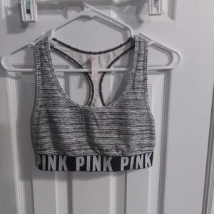 PINK Victoria's Secret Black & Grey Space-Dye Racerback Sports Bra
